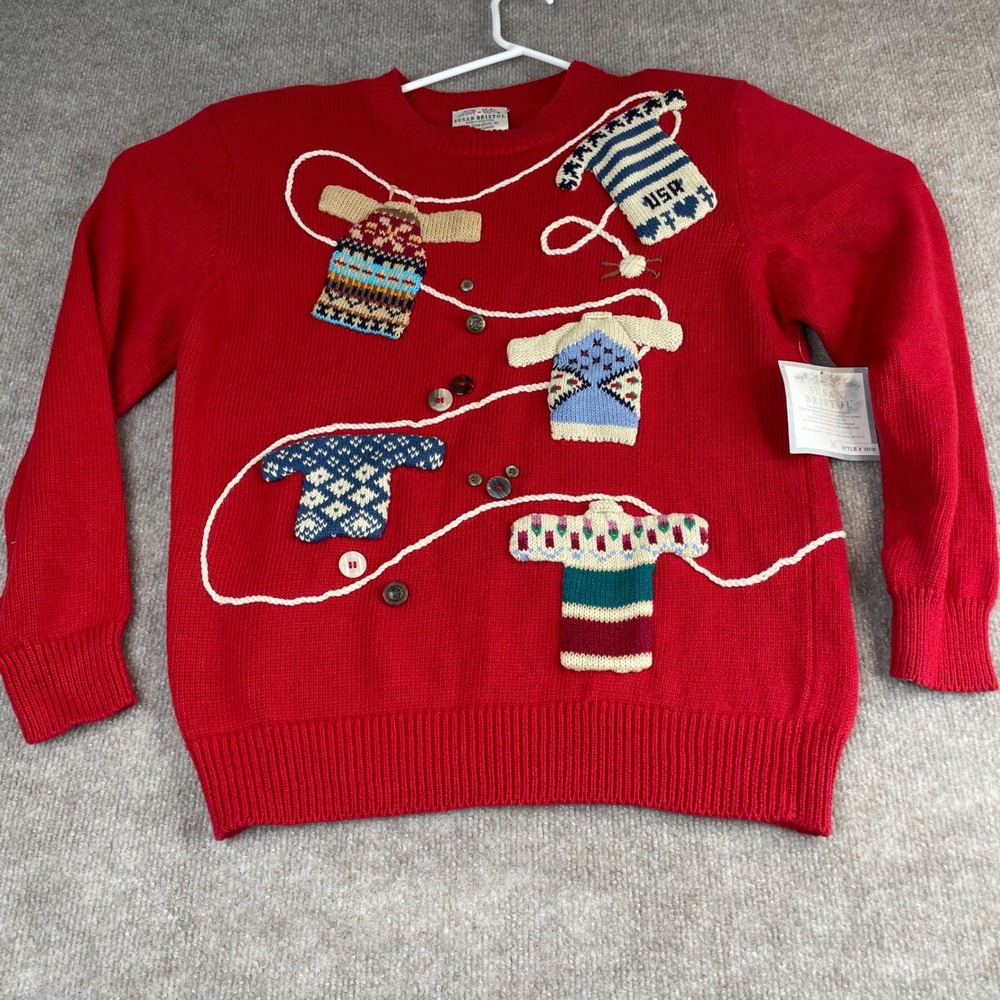 Susan Bristol Red Hand Embroidered Sweater M Mittens Jumpers USA - Picture 7 of 14